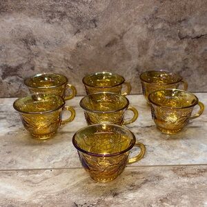 Vintage Indiana Carnival Glass Iridescent Gold Punch Tea Cups Set of 7 Harvest